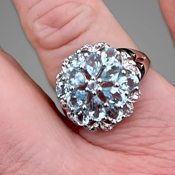 Authentic Designer Ring Round Cut Sterling Silver 2.78 CTW Topaz Swiss Blue NWT - Picture 4 of 14